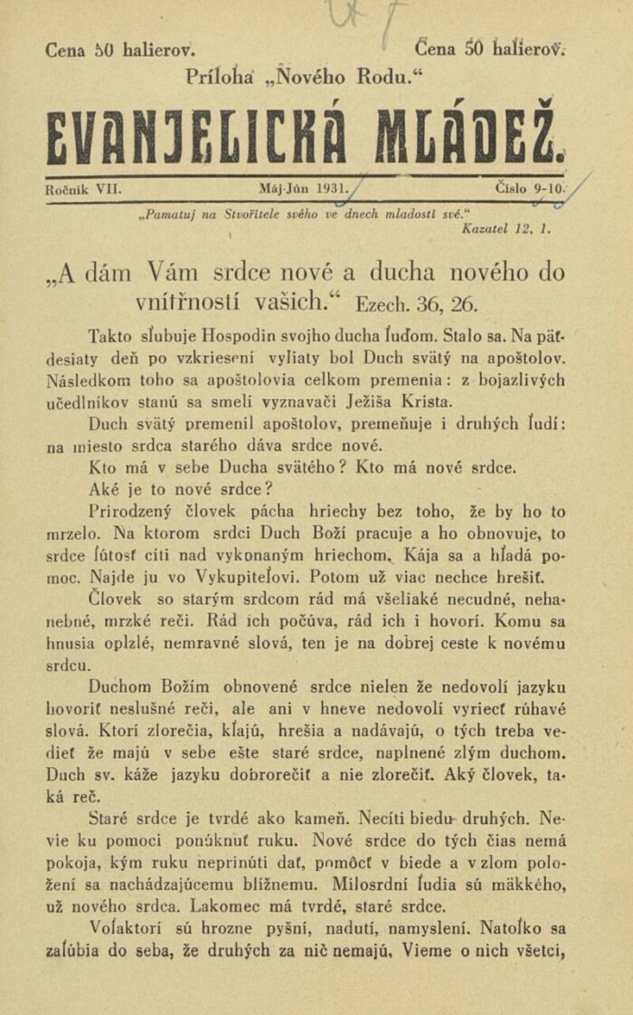 EVANJELICKÁ MLÁDEŽ ako príloha NOVÉHO RODU