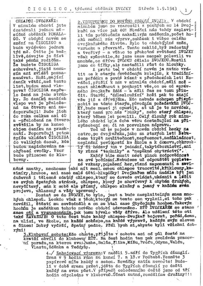 ČIGOLIGO – týdenní oběžník DVOJKY – chlapeckého oddílu svazu skautů – 1943-44